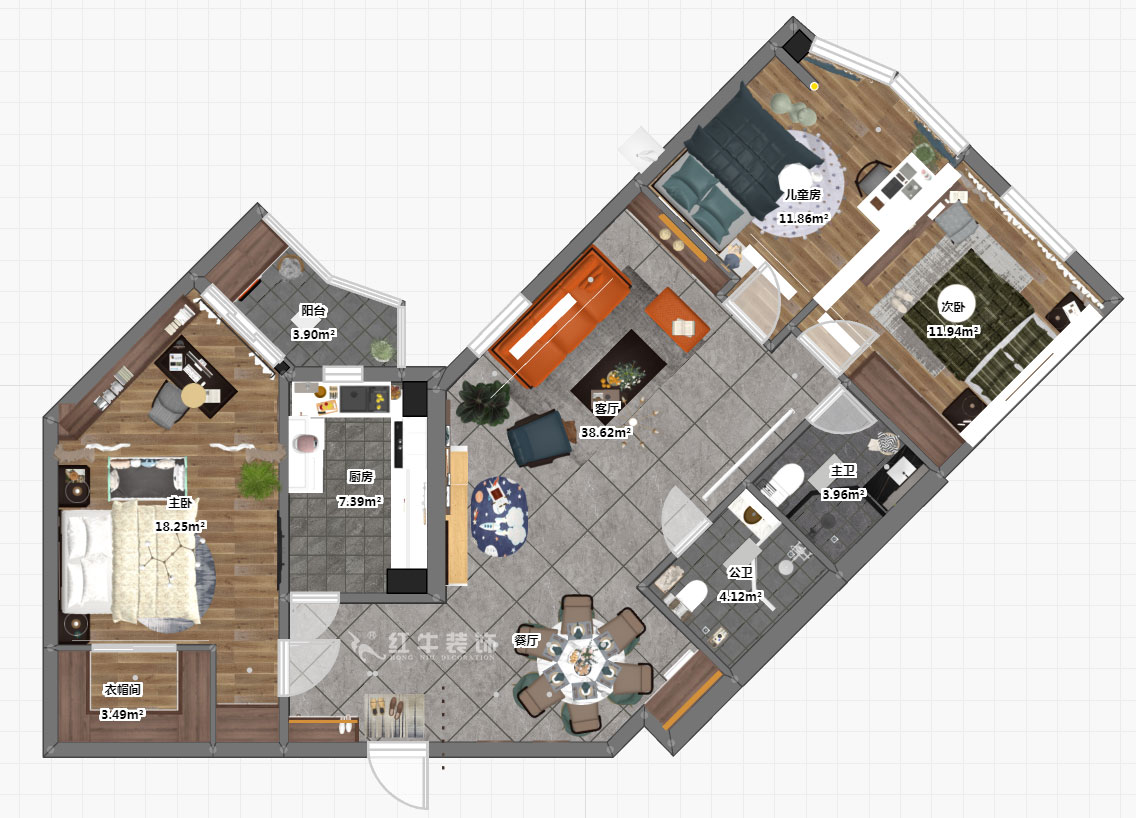 刘小勇｜丰汇大厦1202-138㎡-现代风格｜3室2厅2卫｜老房装修｜定制家￥196000｜全包19